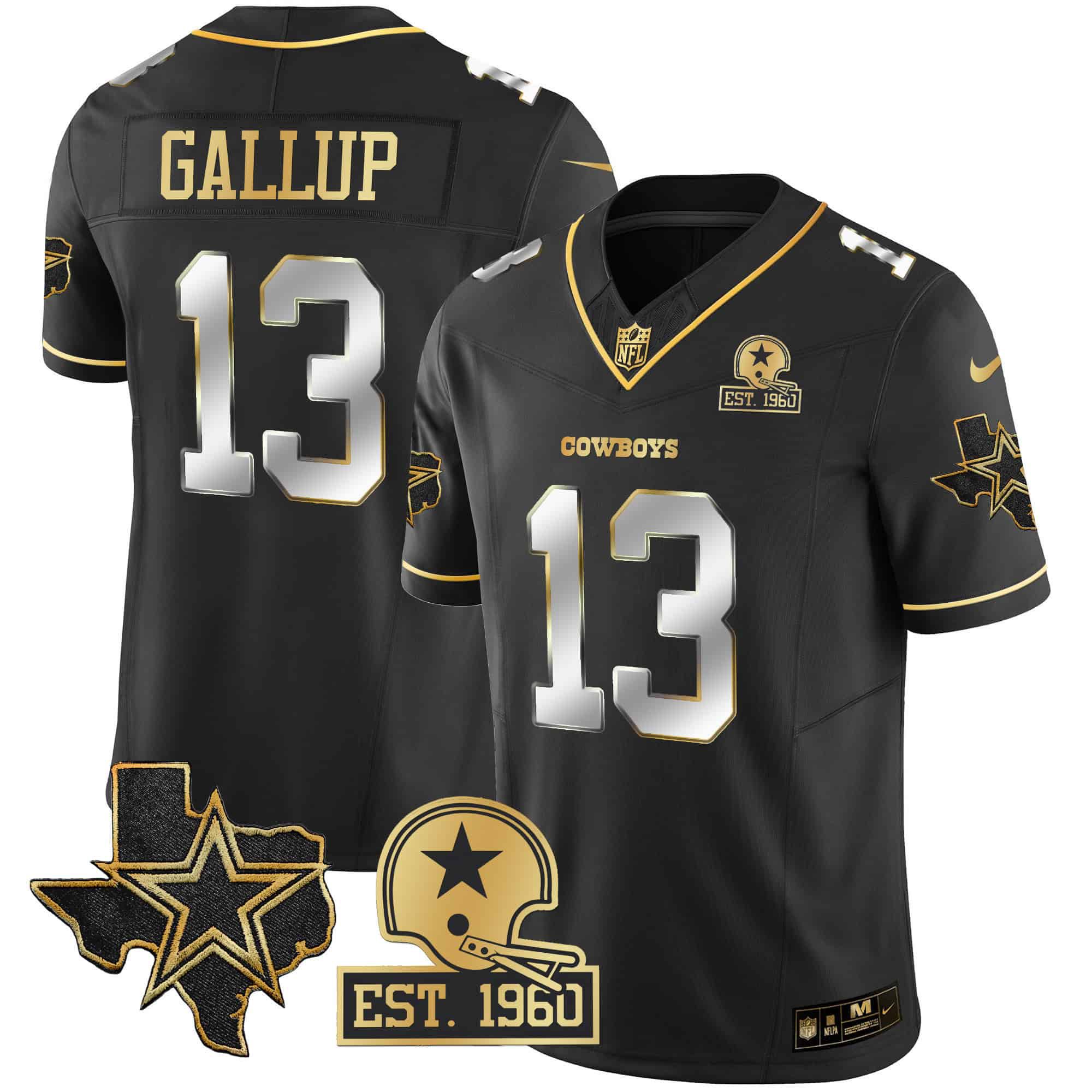 Men Dallas Cowboys 13 Gallup Black Gold 2024 Nike Patch Vapor NFL Jersey style 2